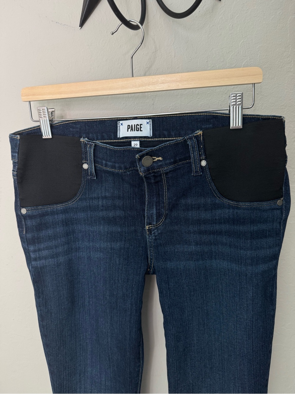 PAIGE Maternity Verdugo Skinny Jeans Blue Stretch Side Panels “Nottingham” - Picture 7 of 16